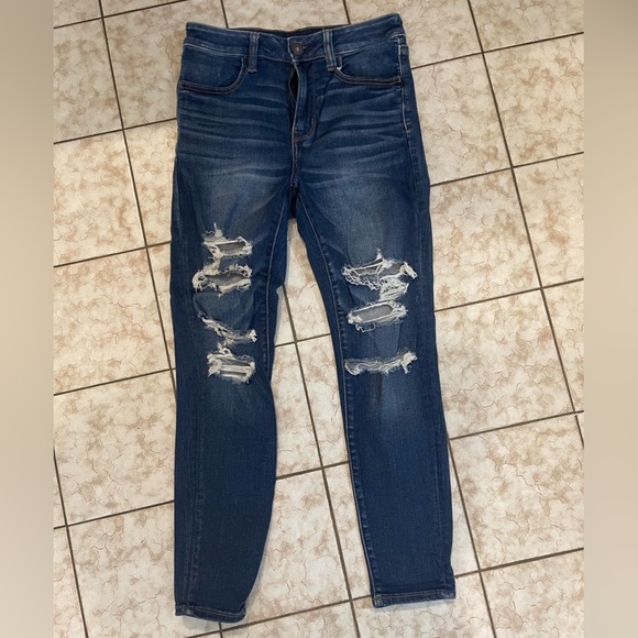 NWOT American eagle distressed dark denim Jeggings - Picture 1 of 4